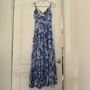 Designer blue and white maxi dress